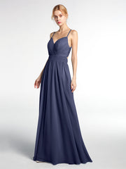 Criss Cross Open Back Chiffon Gown with Spaghetti Strap Stormy