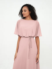 Chiffon Full Length Bridesmaid Dresses with Wrap Dusty Rose