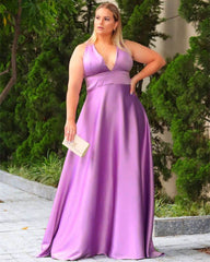 Plus Size Mauve Halter Satin Bridesmaid Dresses