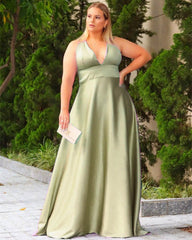 Plus Size Mauve Halter Satin Bridesmaid Dresses
