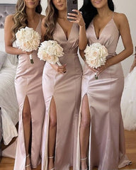 Mermaid V Neck Split Bridesmaid Dresses