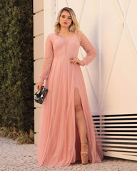 Plus Size Blush Tulle Bridesmaid Dresses Long Sleeve