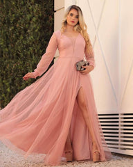 Plus Size Blush Tulle Bridesmaid Dresses Long Sleeve