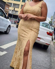 Plus Size Gold Lace Bridesmaid Dresses
