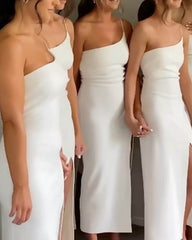 White One Shoulder Knee Length Bridesmaid Dresses