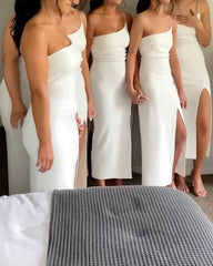 White One Shoulder Knee Length Bridesmaid Dresses
