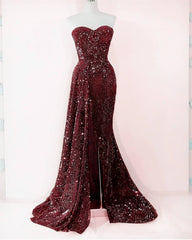 Purple Sweetheart Front Slit Sequin Dress