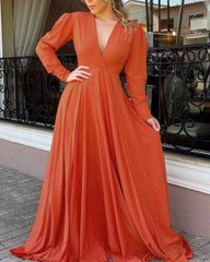 Long Sleeve V Neck Bridesmaid Dresses