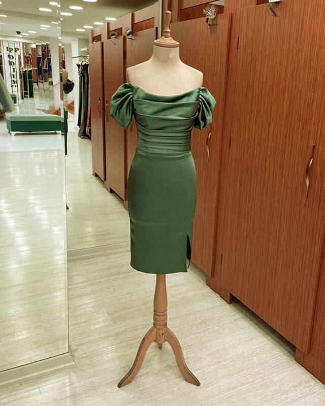 Sage Green Satin Ruched Midid Satin Dress
