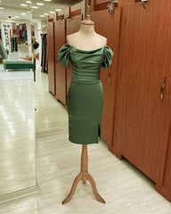 Sage Green Satin Ruched Midid Satin Dress