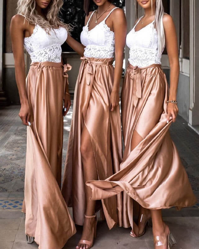 White And Champagne Bridesmaid Dresses Two Piece