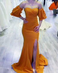 Simple Mermaid Split Bridesmaid Dresses Removable Sleeves