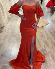 Simple Mermaid Split Bridesmaid Dresses Removable Sleeves