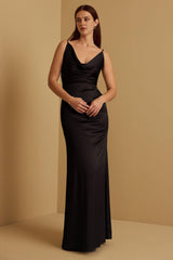 Weitese Formal Wear Dresses Sleeveless Satin Off Shoulder Spaghetti Straps Floor Length Bridesmaid Dress Formal Black Dresses Stores With Prom Dresses