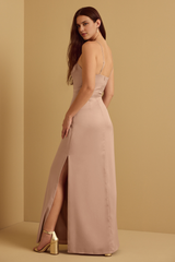Weitese Formal Wear Dresses Sleeveless Satin Spaghetti Straps Floor Length Bridesmaid Dress Stores With Prom Dresses With Side Slit