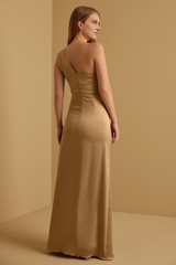 Weitese Formal Wear Dresses Sleeveless Satin One-shoulder Pleated Floor Length Bridesmaid Dress Stores With Prom Dresses With Side Slit