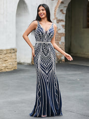 V-Neck Diamond Maxi Dress Dark Navy