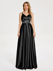 V Neck Soft Satin Dresses
