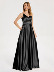 V Neck Soft Satin Dresses