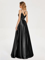 V Neck Soft Satin Dresses