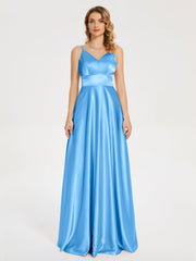 V Neck Soft Satin Dresses