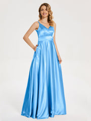 V Neck Soft Satin Dresses