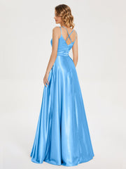 V Neck Soft Satin Dresses