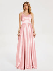 V Neck Soft Satin Dresses