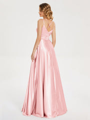 V Neck Soft Satin Dresses
