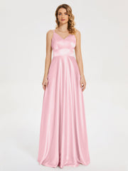 V Neck Soft Satin Dresses