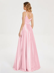 V Neck Soft Satin Dresses