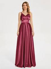V Neck Soft Satin Dresses