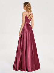 V Neck Soft Satin Dresses
