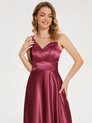 V Neck Soft Satin Dresses