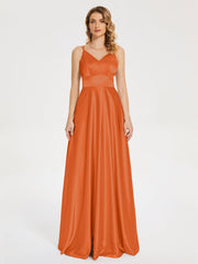 V Neck Soft Satin Dresses