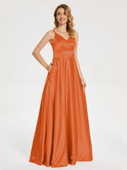 V Neck Soft Satin Dresses