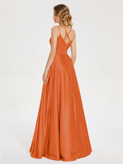 V Neck Soft Satin Dresses