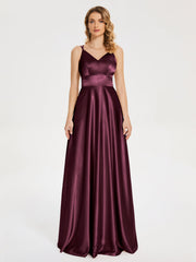 V Neck Soft Satin Dresses