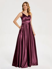 V Neck Soft Satin Dresses