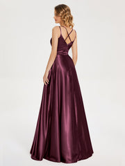 V Neck Soft Satin Dresses