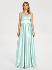V Neck Soft Satin Dresses