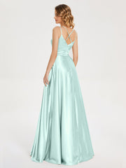 V Neck Soft Satin Dresses
