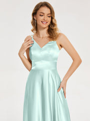 V Neck Soft Satin Dresses