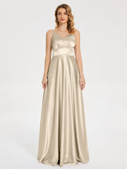 V Neck Soft Satin Dresses