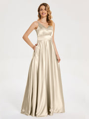 V Neck Soft Satin Dresses