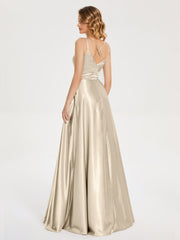 V Neck Soft Satin Dresses