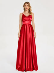 V Neck Soft Satin Dresses
