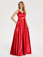 V Neck Soft Satin Dresses