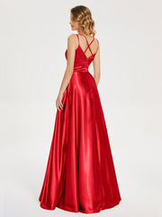 V Neck Soft Satin Dresses