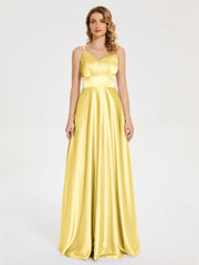 V Neck Soft Satin Dresses